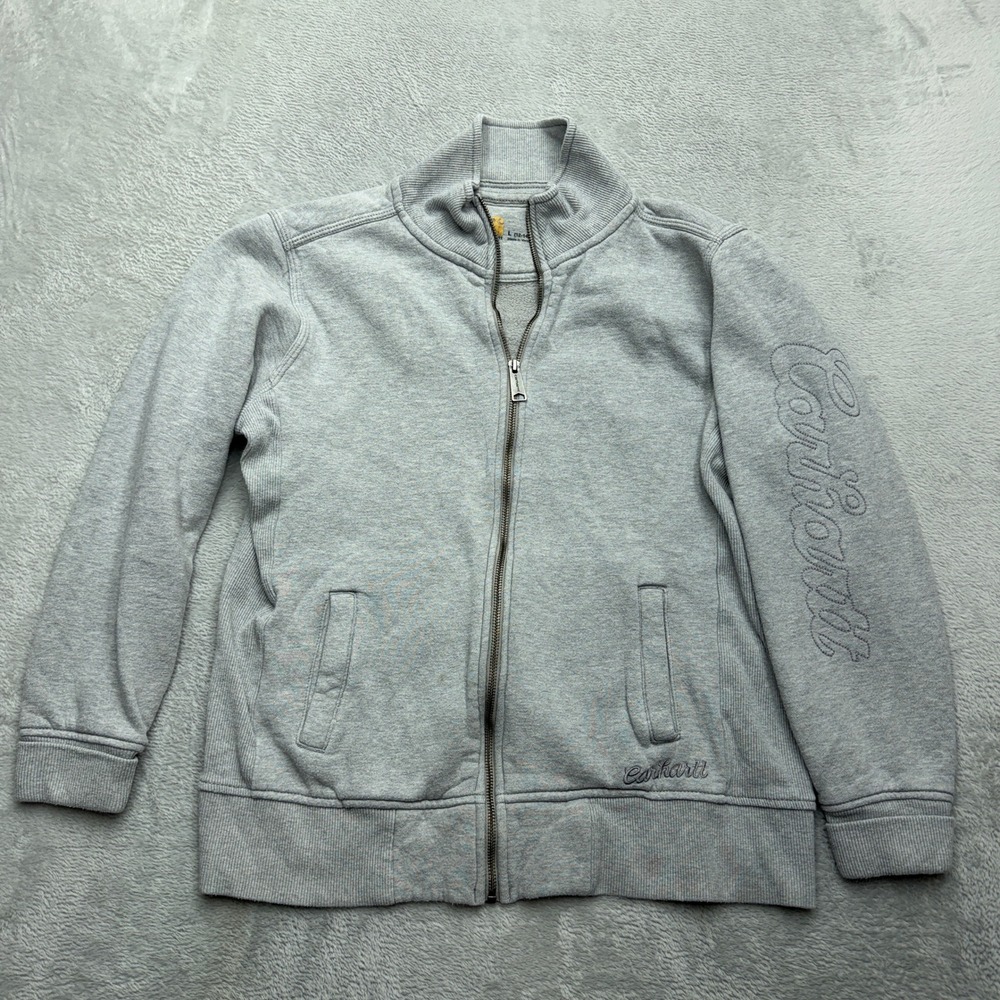 Carhartt Sweatshirt Boys L 12-14 Gray Full Zip Mock Neck Embroidered Logo Sleeve